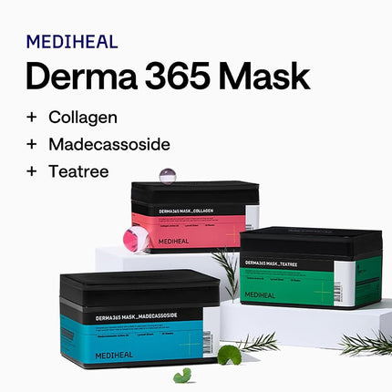 Mediheal Derma 365 Collagen Sheet Mask (30 Masks) - Daily Skin Care Mask for Firm Moisturizing to Lift Skin with Collagen Active 3X, Quick Facial Mask, Korean Skincare