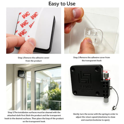 Lily's Home Automatic Door Closer - Sliding Screen Auto Door Closer. Storm, Gate, Windows and Cabinet Doors. Punch-Free and with Full Control on The Closure Speed and Strength. (2 Pack - Black)