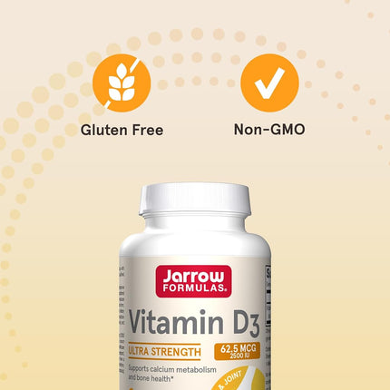 Jarrow Formulas Vitamin D3, Supports: Calcium and Bone Metabolism, 2500 IU, 100 Softgels