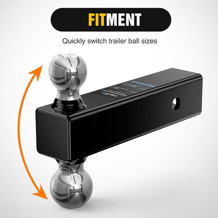Nilight Multi-Ball Trailer Hitch Ball Mount, 2 & 2-5/16 Inch Balls, Dual Ball Mount fits 2-1/2-Inch Hitch Receiver, Chrome Plating