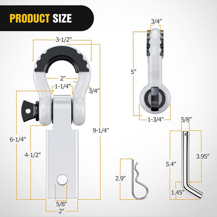 Nilight Shackle Hitch Receiver 2Inch 45000 LBs Breaking Strength 3/4" D Ring Shackle w/Trailer Hitch Pin Heavy Duty Solid Recovery Towing Kit for Trucks Jeeps Off Road