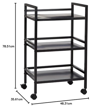 Amazon Basics Kitchen Trolley Metal Serving Cart With 3 Tier Storage, Black