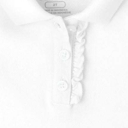 The Children's Place Baby Girls and Toddler Girls Short Sleeve Ruffle Pique Polo, Tidal/White, 4T