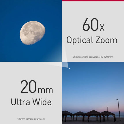 Cámara digital Panasonic LUMIX FZ80D de apuntar y disparar con grabación de video/foto 4K y estabilizador óptico de imagen Power, cámara para vlogging con zoom óptico de 60x y lente gran angular de 20-1200 mm - DC-FZ80D