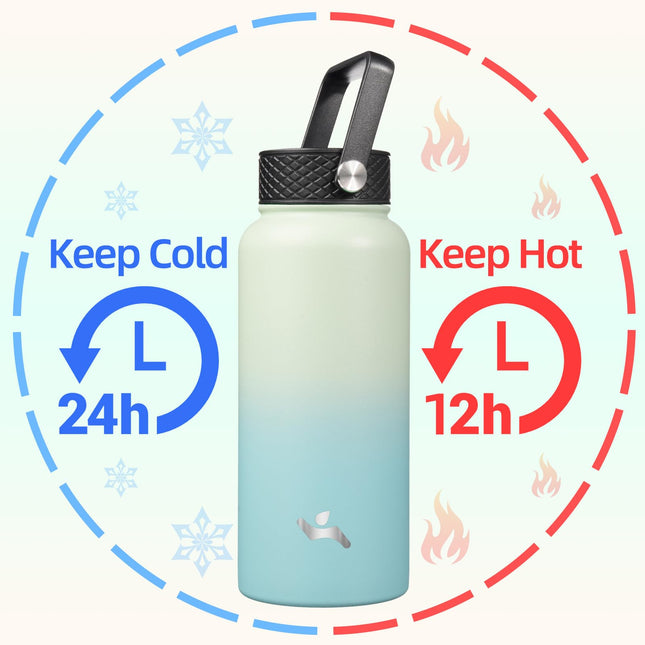 Konokyo Insulated Water Bottle with Straw,32oz 3 Lids Metal Bottles Stainless Steel Water Flask,Mint