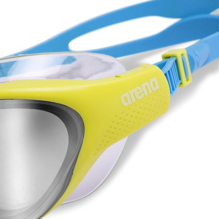 ARENA Unisex Kids Junior The One Mirror Swim Mask for Swimming Ages 6 to 12 Swim Goggles Girls and Boys Large Fit Polycarbonate Lens, Silver/Soft Green/Blue Cosmo