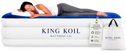 King Koil Luxury Pillow Top Plush Queen Air Mattress with Built-in High-Speed Pump Best for Home, Camping, Guests, 16" Queen Size Double Airbed Adjustable Blow Up Mattress, Waterproof, 1-Year Warranty