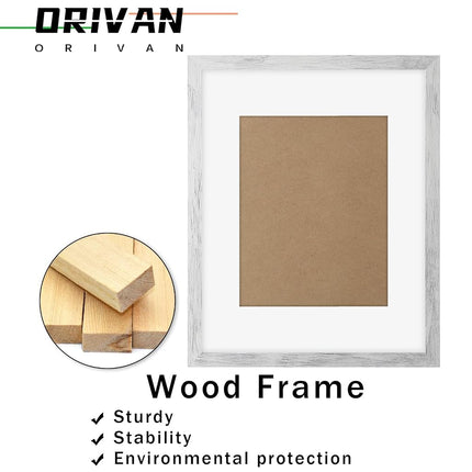 ORIVAN 11x14 Picture Frame Wood Display Picture 8x10 with Mat Vintage White
