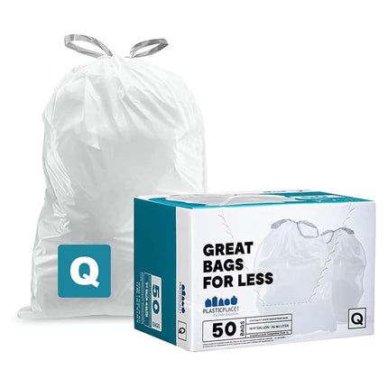Plasticplace Custom Fit Bin Bags, Compatible with Code Q (50 Count), 13-17 Gallon White Drawstring Bin Liners, Heavy Duty Tear-Resistant, 1.2 Mil, 25" x 32.5"