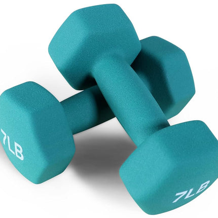 Fitvids Neoprene Dumbbell Hand Weights, Anti-Slip, Anti-roll, Hex Shape Colorful, 7-Pound, Pair