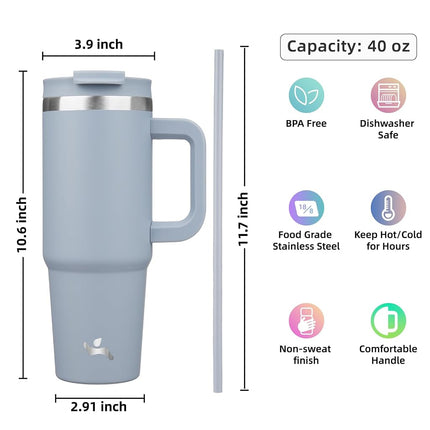 Konokyo 40 oz Insulated Tumbler Water Bottle with Handle, Straw Lid