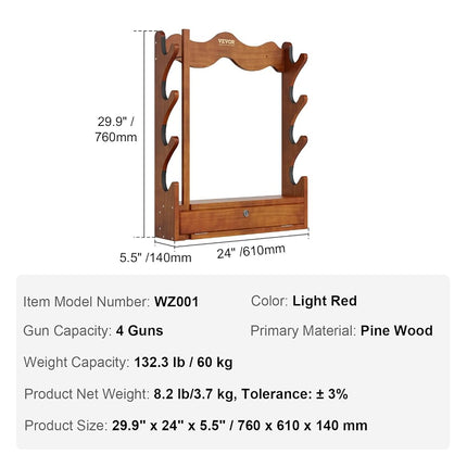 VEVOE Gun Rack, Wood Gun Rack Wall Mount, Gun Display Rack Holds 4 Rifles, Shotguns, 132 lb Heavy Duty Wall Storage Display Rifle Rack with Soft Padding