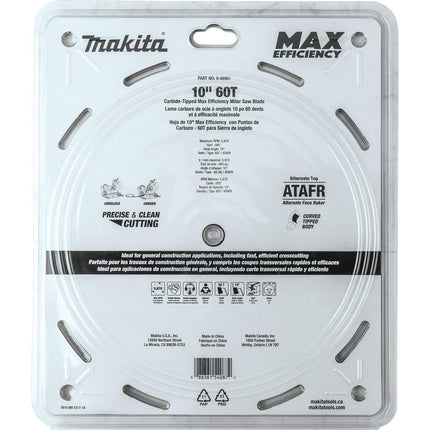Makita B-66961 10" 60T Carbide-Tipped Max Efficiency Miter Saw Blade