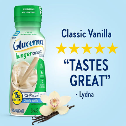 Boisson fouettée Glucerna Hunger Smart, pour aider à gérer la glycémie, saveur vanille maison, 295 ml, paquet de 24