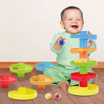 WEofferwhatYOUwant Double Ball Drop Toy – 14-Piece Expandable STEM Tower Set, Rattle Balls, Stackable Ramps | Safe, Durable Polypropylene | Interactive & Imaginative Play for Toddlers 9M+