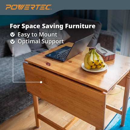 Supports de table à abattant en métal POWERTEC 4 paquets, quincaillerie coulissante pour tables de cuisine et de salle à manger pliantes, support de VR (71426-P2V)