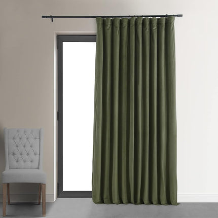 HPD Half Price Drapes Extra Wide Signature Blackout Velvet Curtains 96 Inch Long 1 Panel, 4-Pass Hotel Blackout Lined Window Curtains Thermal Blackout Curtains for Bedroom 100W x 96L, Hunter Green
