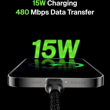 Belkin BoostCharge Braided USB C charger cable, USB-C to USB-A cable, USB type C charging cable for iPhone 16, 15, Samsung Galaxy S24, S23, Pixel, iPad, MacBook, Nintendo Switch and more - 2m, Black