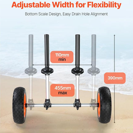 VEVOR Kayak Cart, 280lbs Load Capacity with 10 Inch Solid Tires, Heavy Duty Detachable Canoe Trolley Cart with Adjustable Width & Top Foam Protection, for Kayaks with Drain Holes of 2.54cm and Above