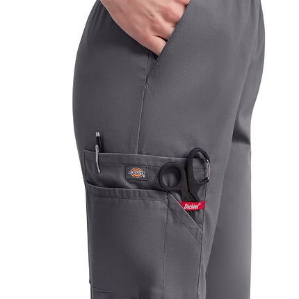 Dickies EDS Signature Scrubs for Women, Elastic Waist Pull-On Cargo Pants for Women in Soft Brushed Poplin 86106, Pewter, M