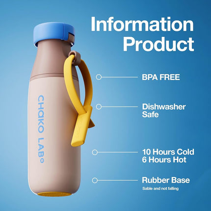 CHAKO LAB Insulated Water Bottle with Two Strap | BPA-Free Leak Proof | 17oz Bottle with Spout Lid & Straw | Tiramisu