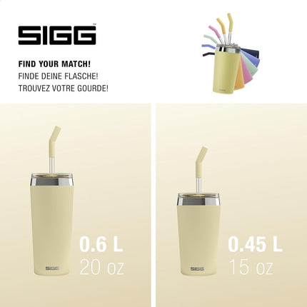 SIGG Helia Optimistic Yellow Travel Mug (0.45 L), Double-Walled Insulated Thermal Cup with Glass Straw, Leakproof Stainless Steel Tumbler for Hot and Cold Drinks
