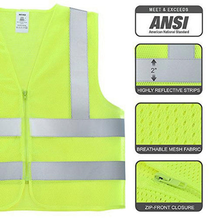 Neiko High Visibility Safety Vest ANSI Class 2, No Pocket, Neon Yellow, Large (L)
