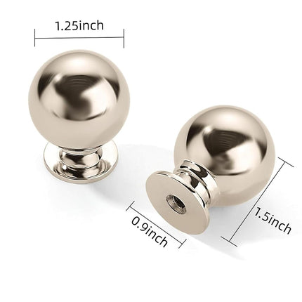 CABDM 10 Pack 1-1/4 Inch Solid Polished Nickel Cabinet Knobs Large Heavy Duty Drawer Knobs Kitchen Cabinet Hardware Vintage Ball Knobs Pulls for Drawers.