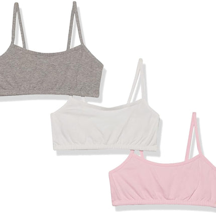 Fruit of the Loom Big Girls' Cotton Spaghetti Strap Sport 3 Pack, White/Bittersweet Pink/Grey Heather, 32(Pack of 3)