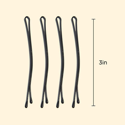Diane 3” Curved Black Bobby Pins for Women, Girls, Salon, Hairdressing, Rollers, Long and Thick Hair, Large Flat Hair Pins with Ball Tips for Securing Updos, Flyaways, 40 Count