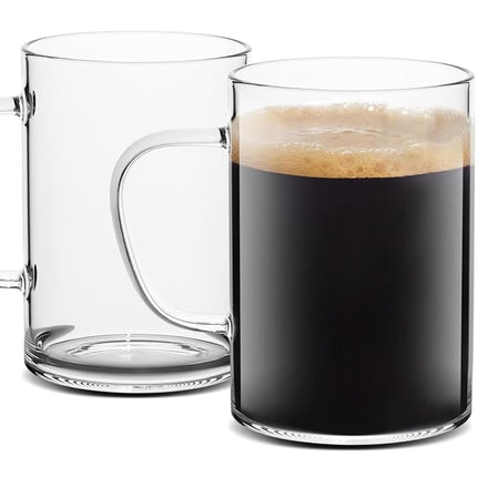Tazas de café de cristal LUXU de 473 ml, juego de 2 tazas de café grandes de cristal transparente, vasos de té helado, vasos sin plomo para agua, capuchino, latte, cereales, yogur, leche - Diseño de fondo plano