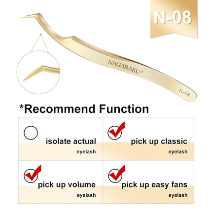 NAGARAKU Eyelash Extensions Tweezers for make Fans Curved Individual Mega Volume Lashes Precision Stainless Steel Professional Precision Tweezers Lash Tweezers For Eyelash Extensions (N-08)
