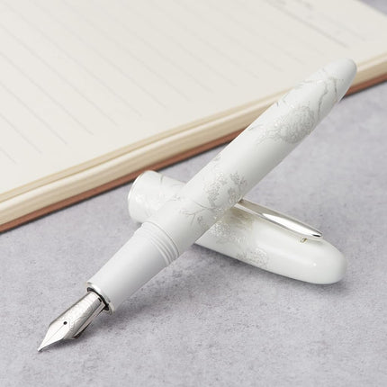 HONG DIAN Hongdian N23 White Rabbit Fountain Pen, Iridium Extra Fine Nib Silver Trim, New Year Lucky Carving Design, Smooth Writing Pen with Converter and Metal Box Set