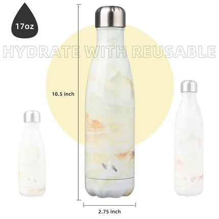 Konokyo 17oz Stainless Steel Insulated Water Bottles Sports Water Bottle,Marble-Jade