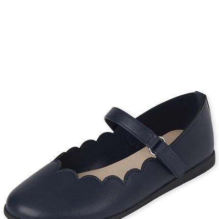The Children's Place Girls Closed Toe Maryjane Flats, Navy Scalop, 3 Big Kid