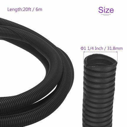 DMiotech 20ft Wire Loom Split Tubing 1 1/4 Inch, Cord Protectors from Pet Flexible Conduit Cable Management for Office Home Garden, Black