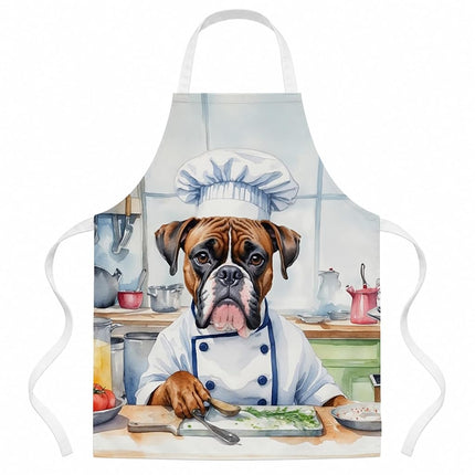 Caroline's Treasures Boxer The Chef Apron Cooking Kitchen Server Baking Crafts Gardening for Adult Women Men, Unisex, Large, Multicolor