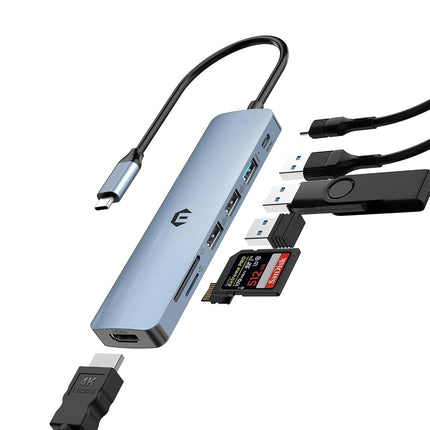 Concentrador USB C 7 en 1, Adaptador USB Tymyp, Transferencia de Datos de 5 Gbps, un Concentrador Versátil con HDMI 4K, 100W PD, Puertos USB 3.0, 2 Puertos USB 2.0 y un Lector de Tarjetas SD/TF