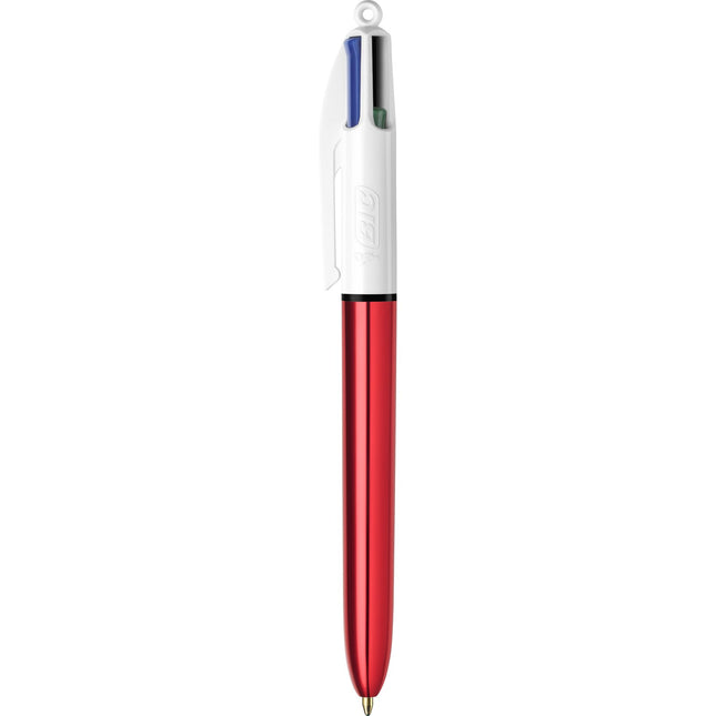 Stylo-bille BIC 4 Couleurs Shine, corps rouge, pointe moyenne (1,0 mm), encres assorties, paquet de 3