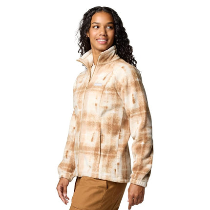 Columbia Women's Benton Springs Printed Full Zip, Camel Brown Omblur, 1x