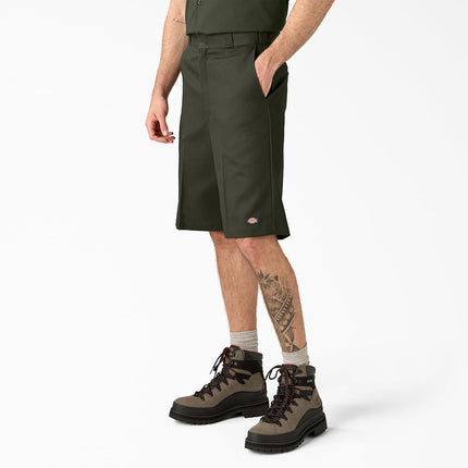 Dickies Mens Loose Fit Flat Front Work Shorts, Olive Green, 36 Regular