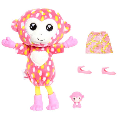 Barbie Small Dolls and Accessories, Cutie Reveal Chelsea Doll with Monkey Plush Costume & 7 Surprises Including Color Change, Jungle Series, HKR14