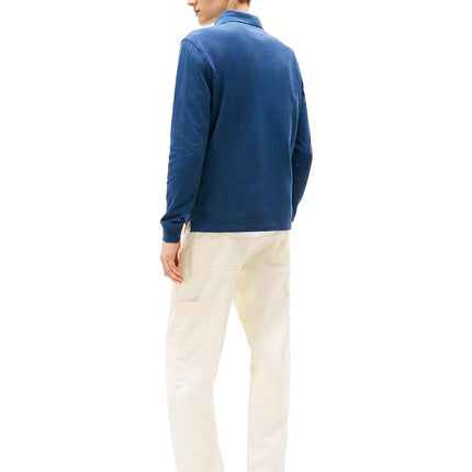 Tommy Hilfiger Men's Long Sleeve Polo Shirts in Regular Fit with Stretch and Organic Pique Cotton, Aegean Sea, Large