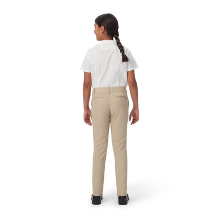 French Toast Girls' Big Stretch Twill Skinny Leg Pant with Pockets, Khaki, 7 Years