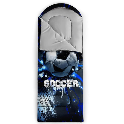 QOOMO Soccer Printed Camping Sleeping Bags,3 Season Warm & Cool Weather,Lightweight,Waterproof Sleeping Bags for Adults & Kids,Traveling,and Outdoors,Camping Gear Equipment,31x90inch