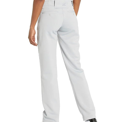 Pantalón de sóftbol de tiro rápido de largo completo para mujer Mizuno con dobladillo inferior abierto, gris, talla XS