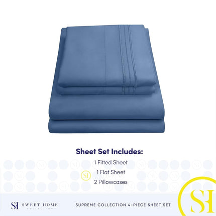 King Size Sheets - Breathable Luxury Bed Sheets with Full Elastic & Secure Corner Straps Built In - 1800 Supreme Collection Extra Soft Deep Pocket Bedding, Sheet Set, EXTRA DEEP pocket - King, Denim