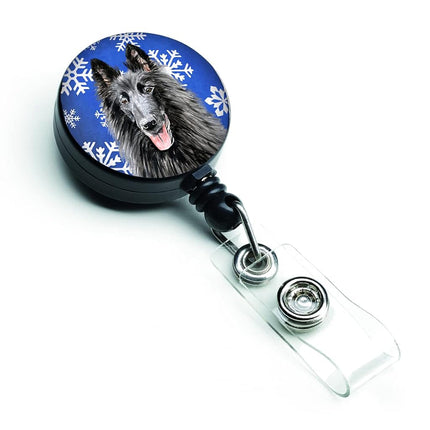 Caroline's Treasures Carrete retráctil para tarjeta de identificación, diseño de perro pastor belga, copos de nieve de invierno, multicolor (SC9398BR)