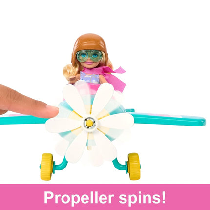 Barbie Chelsea Can Be Doll & Plane Playset, 2-Seater Aircraft with Spinning Daisy Propellor & 7 Accessories, Including Puppy & Stickers, HTK38
