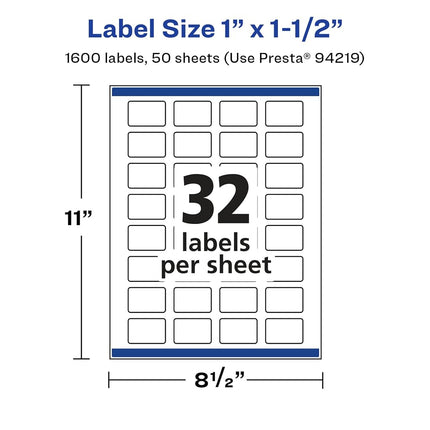 Avery Glossy White Rectangle Labels with Sure Feed, 1" x 1.5", 1,600 Glossy White Labels, Print-to-The-Edge, Permanent Label Adhesive, Laser/Inkjet Printable Labels